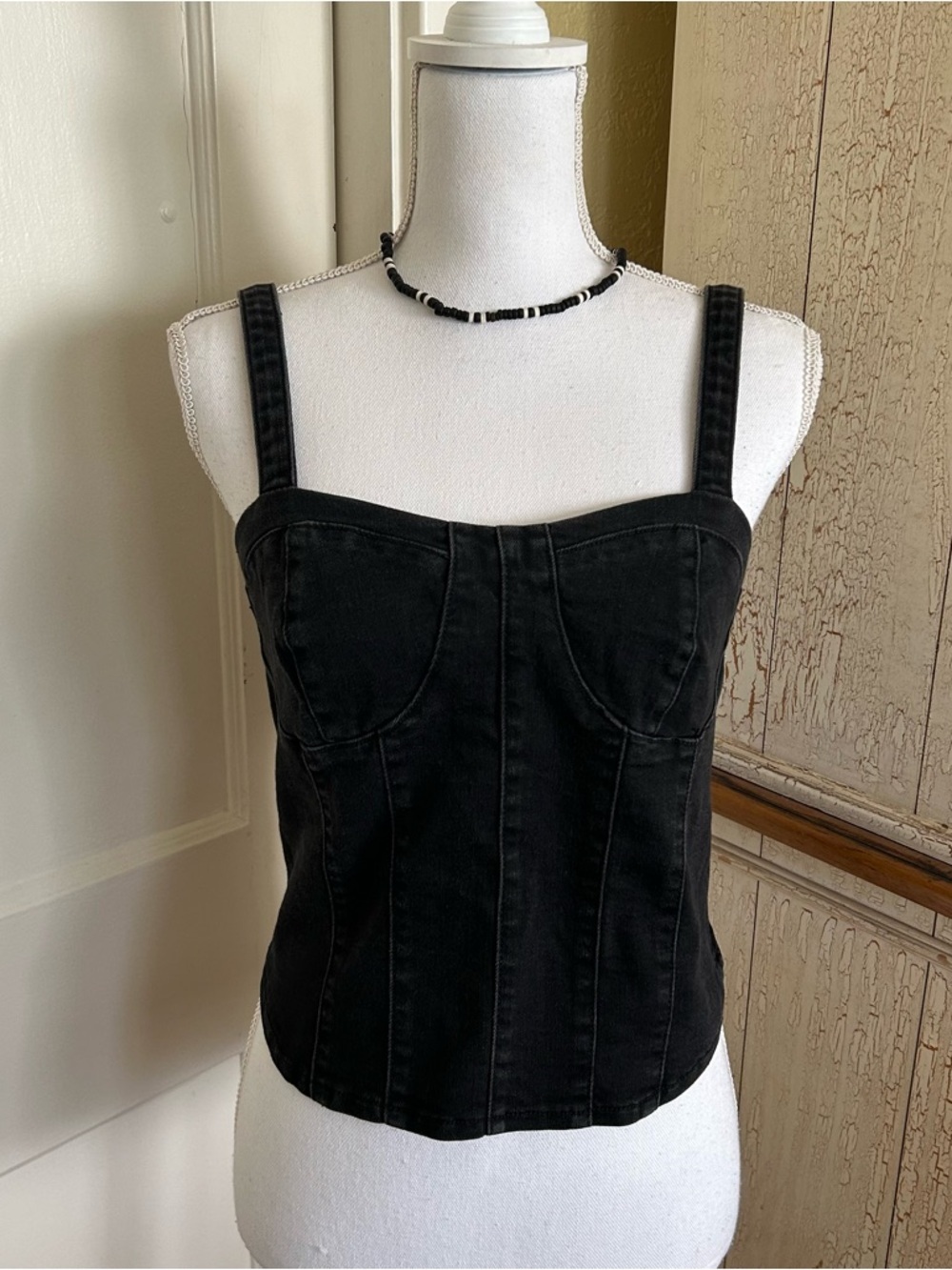 Oat New York Black Denim Corset Tank
